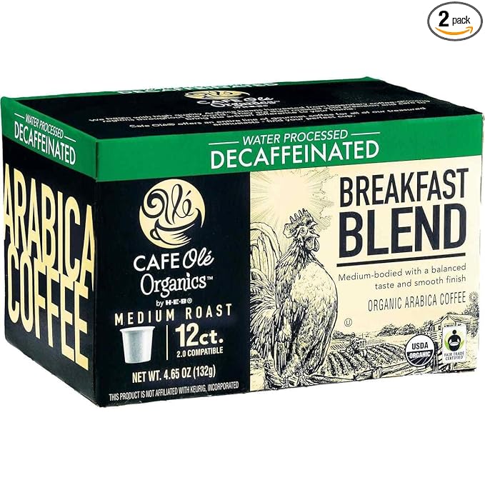 CAFE Olé Organics by H‑E‑B Medium Roast Decaf Breakfast Blend Coffee Single Serve Cups 12 ct 2 Boxes