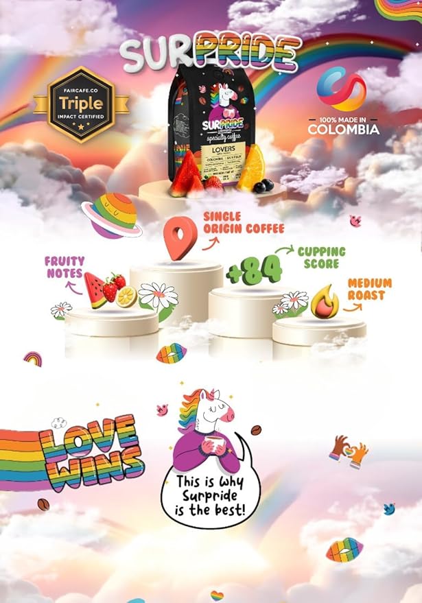 Surpride Specialty Coffee - Ground- Colombian Arabica Coffee with Fruity Flavors &amp Cocoa Nibs Aromas - 454g