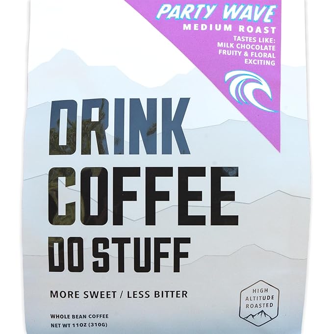 DRINK COFFEE DO STUFF Blend 2 Pound Bag Whole Bean Medium Roast Sweet Chocolate Caffeine Organic Lake Tahoe Coffee (Party Wave)