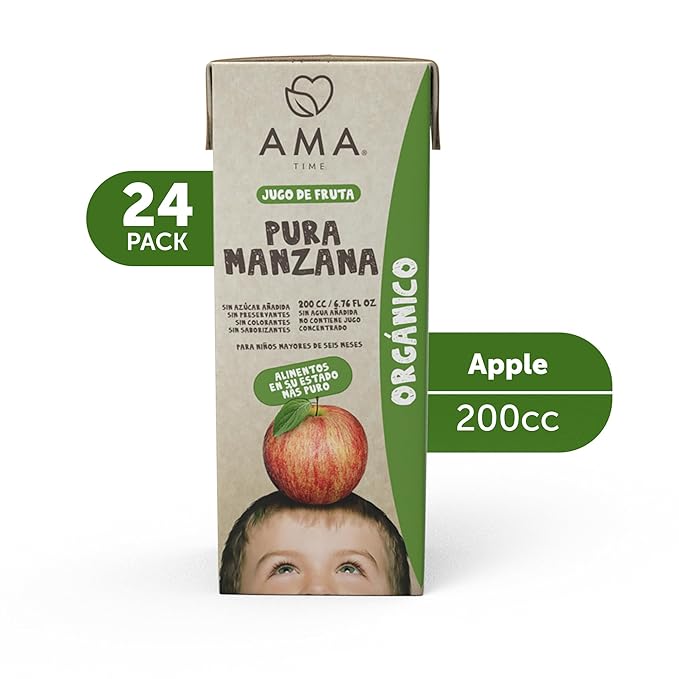 AMA TIME Organic Apple Juice Boxes for Kids – 24 Pack 6.76 fl oz Each | With Vitamins A &amp C USDA Organic No Added Sugar Gluten-Free | Perfect for School Lunch Travel or Snacks