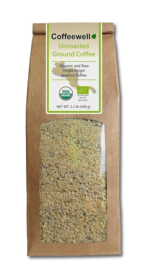 Coffeewell Unroasted Ground Coffee (1.1lb) - 100% Organic Raw Arabica Coffee for Weight Loss/Diet - GMP certified Lab Tested