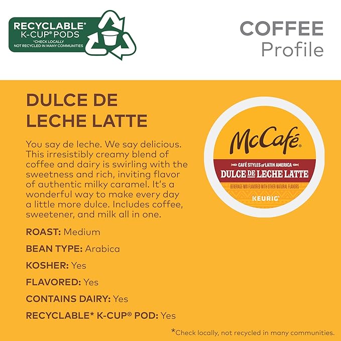 McCafé Dulce de Leche Latte One Step Latte Single Serve Keurig K-Cup Pods Flavored Coffee 60-Count Box (6 Packs of 10)