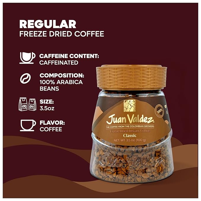 Juan Valdez Freeze Dried Instant 100% Colombian Coffee 3.5 oz Jar Pack of 2 Advanced Freeze-Drying Technique to Preserve Flavor and Aroma Kosher