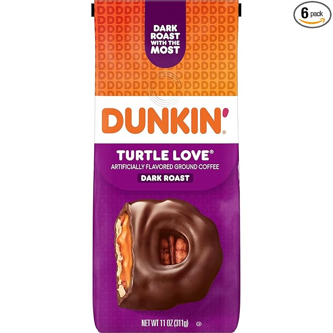 Dunkin' Turtle Love Flavored Dark Roast Ground Coffee 11 Ounce (Pack of 6)
