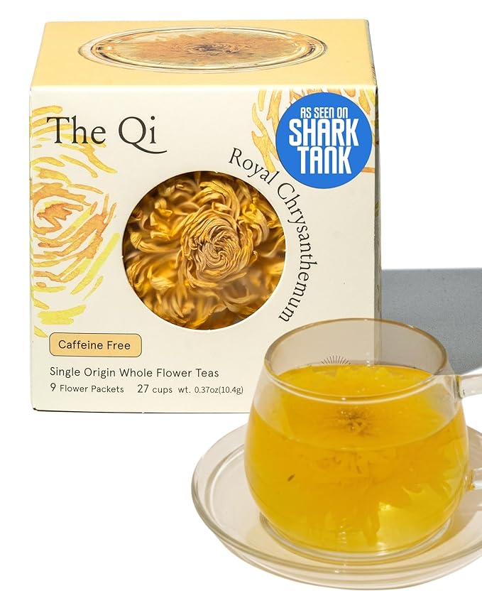The-Qi Royal Chrysanthemum Blooming Flower Tea – The Qi 9 Pcs Whole Chrysanthemum Flowers – 100% All Natural Blooming Tea Gift Set for Inner Calm &amp Relaxation Caffeine-free – Makes 27 Cups