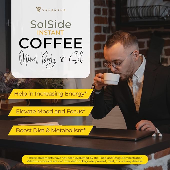 Valentus Solside Coffee Smooth Taste Coffee Vitamins Instant Coffee for Men Women Made with Natural Ingredients 4.15 Oz (118g)