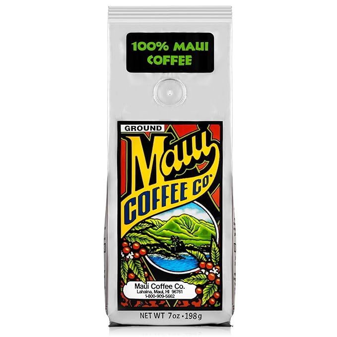 Maui Coffee Company 100% Maui Coffee Ground Maui Grown Dark Roasted in Hawaii 7 oz. Bag
