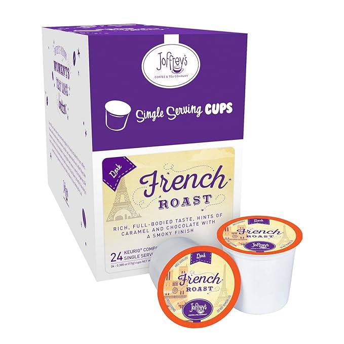 Joffrey's Coffee - French Roast Rich Coffee Blend Artisan Dark Roast Arabica Beans Full-Bodied Blend Hints of Caramel &amp Chocolate K-Cup 2.0 Compatible (Single Serve Cup 24 Count)