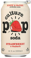 Culture Pop Strawberry &amp Rhubarb Flavored Probiotic Soda 4 Packs Gluten Free Non GMO 48 Fluid Ounces (Pack Of 6)