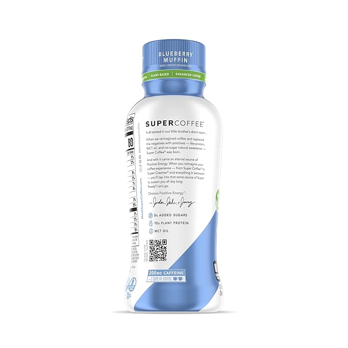 Super Coffee Plant Based Keto Protein Coffee (0g Added Sugar 10g Pea Protein 80 Calories) [Blueberry Muffin] 24 Fl Oz 24 Pack | Iced Smart Coffee Drinks
