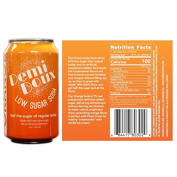 Demi Doux Low Sugar Soda - Low Sugar Soft Drink No Artificial Sweeteners (Mixed Flavors 12-pack)