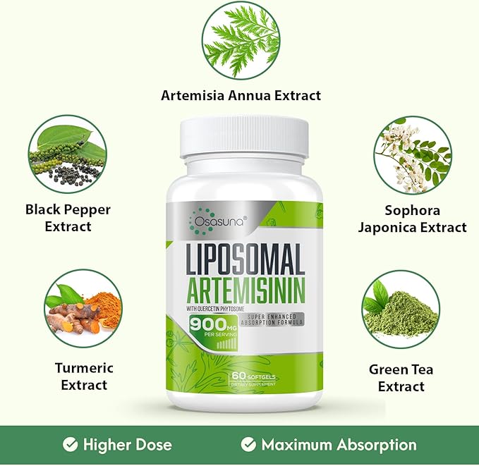 900 mg Liposomal Artemisinin for Maximum Absorption Sweet Wormwood Extract(Artemisia Annua) with Quercetin Phytosome 200 mg 120 Softgels