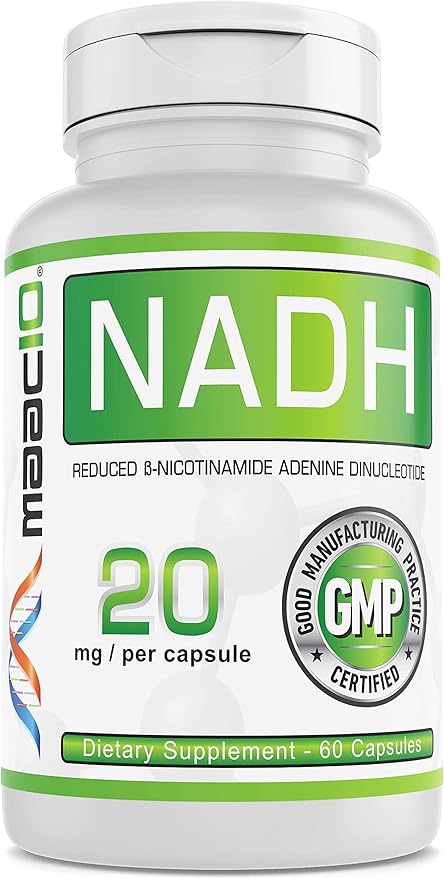 MAAC10 NADH Supplement 20mg Each 60 Capsules for Energy Fatigue Mental Focus &amp NAD+ Longevity Support | Pharmaceutical Grade 99% Pure NADH