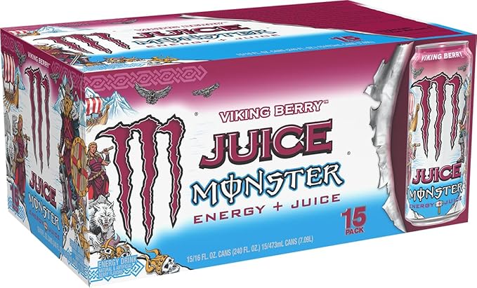 Monster Energy Juice Viking Berry Energy Drink 16 Ounce | Energy + Juice Pack of 15