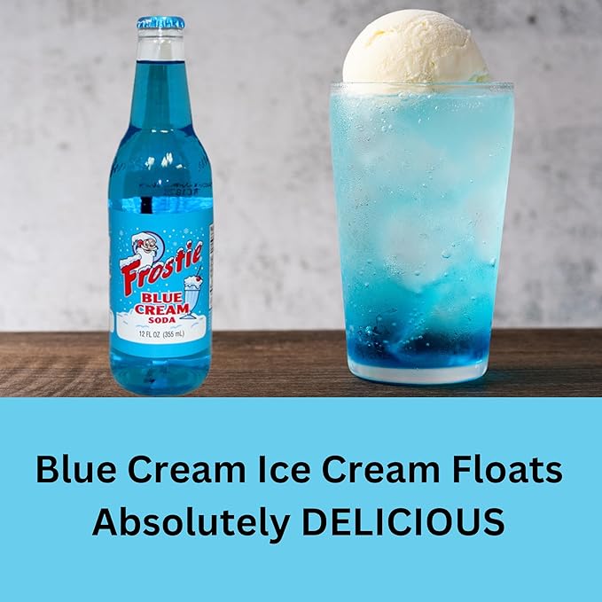 Frostie Blue Cream Soda | One of Frostie’s Popular Soda Flavors | Real Cane Sugar | Caffeine Free | 12 oz Glass Bottles with Crazy Soda Pop Bottle Opener (12 Pack)