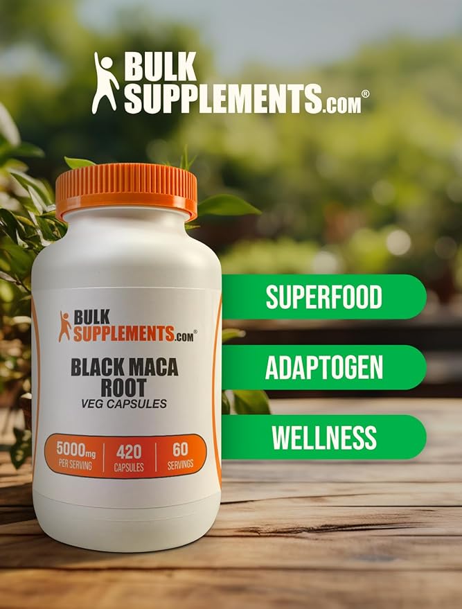 BulkSupplements.com Black Maca Root Capsules - Black Maca Supplement Black Maca Root 5000mg Black Maca Capsules - Gluten Free 7 Capsules per Serving 420 Veg Capsules (Pack of 1)
