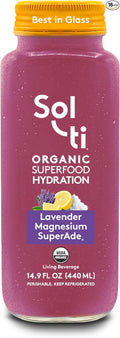 Organic SuperAde Hydration Drink Digestive Health + Balanced Mood SuperFood Lemonade by Sol-ti Cold-Pressed Lavender Magnesium &amp Lemon Juice Blend16 Pack (14.9 Fl oz)