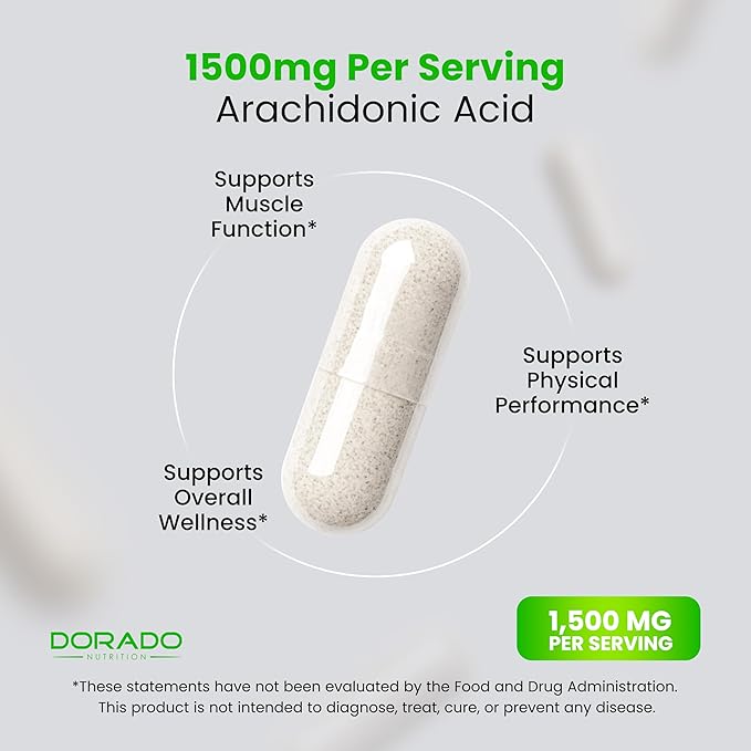 Arachidonic Acid Supplement 1500mg (150 Capsules) - Muscle and Strength Supplement for Muscle Mass &amp Recovery for Men &amp Women - Gluten Free &amp Non-GMO - 3rd Party Tested - (150 Capsules)
