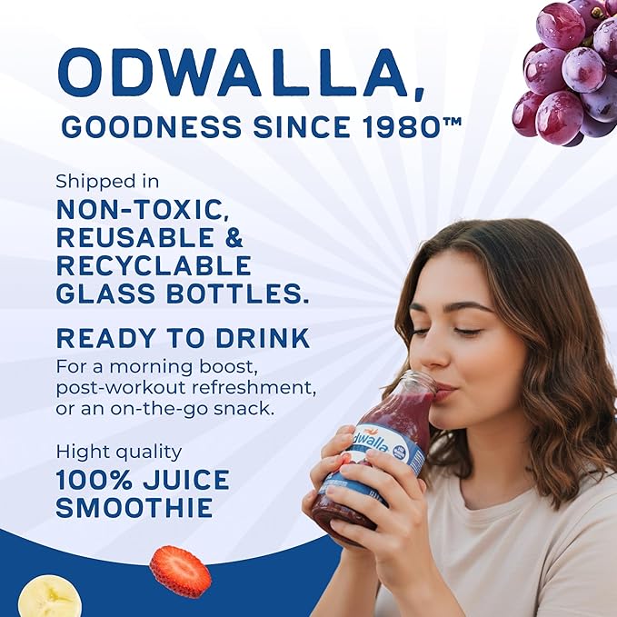 Odwalla Smoothie - Fruit Smoothie Mix Ready to Drink Juice Blend No Added Sugar No preservatives - 13.9 oz Glass Bottles - Berries