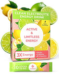 Clean Energy Drink Powder | Natural Caffeine Electrolytes and B Vitamins for Hydration Focus and Vitality | Zero Sugar Long-Lasting Energy Boost | 30 Convenient Packets