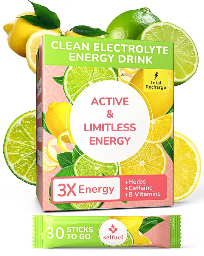Clean Energy Drink Powder | Natural Caffeine Electrolytes and B Vitamins for Hydration Focus and Vitality | Zero Sugar Long-Lasting Energy Boost | 30 Convenient Packets