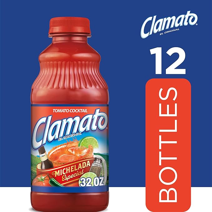 Clamato Michelada Especial 32 fl oz bottle (Pack of 12) Mixed with Tomato Juice and Spices Authentic Flavor Perfect Mixer for Micheladas Bloody Mary Drinks and other Cocktail Spirits