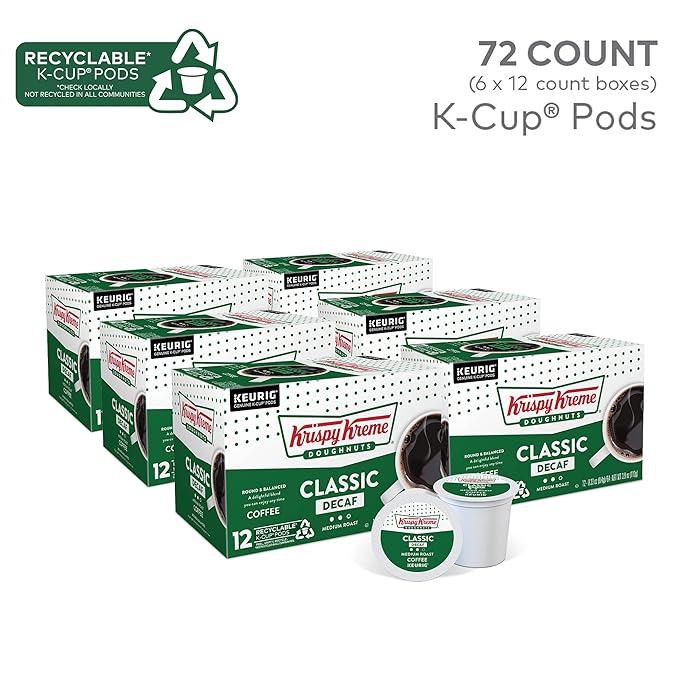 Krispy Kreme Classic Decaf Single-Serve Keurig K-Cup Pods Medium Roast Coffee Pods 72 Count