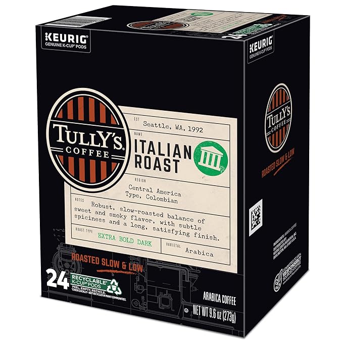 Tully's Coffee Italian Roast Keurig Single-Serve K-Cup Pods Dark Roast Coffee 96 Count