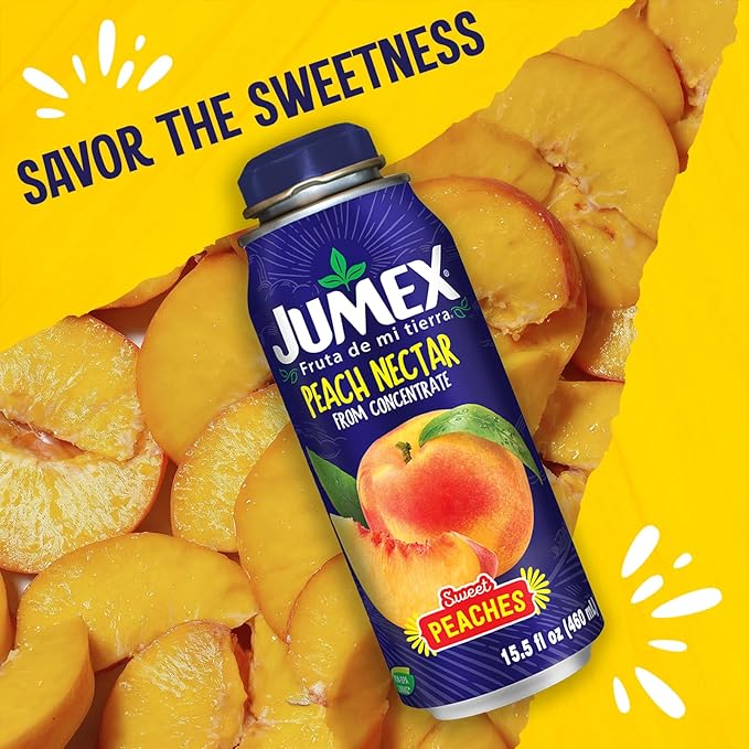 Jumex Peach Nectar Lata Botella - Made with Fresh Fruit Puree &amp Peach Juice Concentrate for Fruit Smoothie Mix Cocktail Mixers &amp Kids Beverages - 15.5oz 12 Pack Resealable Juice Bottles