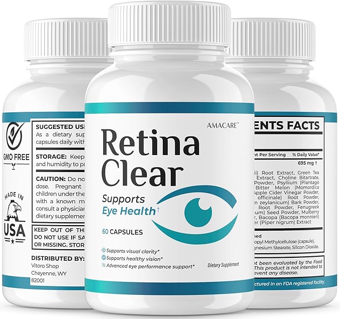 (3 Pack) Retina Clear – Retina Clear Eye Supplement Capsules Reviews Official RetinaClear Vision Support Pills Health Natural Ingredients Vitamin Advanced Formula 180 Capsules for 3 Months