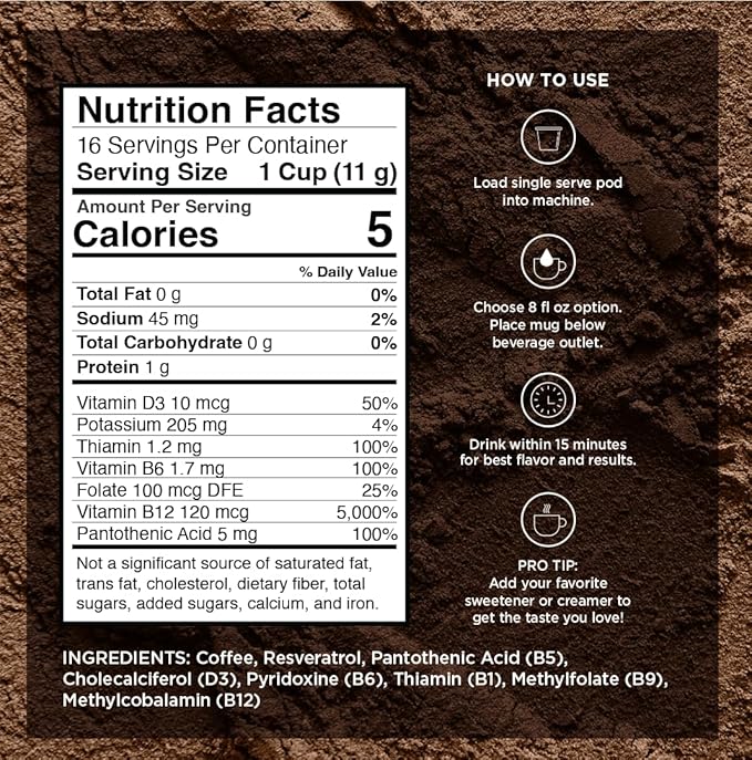 VitaCup Energy Light Roast Coffee Pods Boost Focus &amp Metabolism Antioxidants B Vitamins Crisp &amp Smooth100% Arabica Coffee Single Serve Pod Compatible with Keurig K-Cup Brewers16 Ct