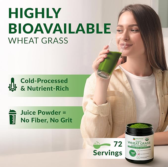 Wheat Grass Powder Organic – Premium Wheat Grass Juice Powder Organic Raw &amp Nutrient-Dense Superfood – Cold-Processed High Chlorophyll Non-GMO Gluten-Free – 6.35oz (180g) | 72 Servings