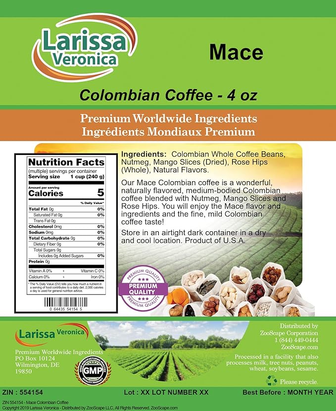 Mace Colombian Coffee (Gourmet Naturally Flavored Whole Coffee Beans) (4 oz ZIN: 554154) - 3 Pack