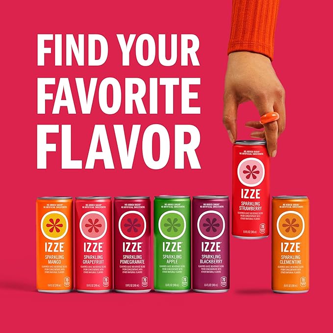 IZZE Sparkling Water Juice Beverage Blend Pomegranate No Sugar Added 8.4 FL OZ 24 Cans