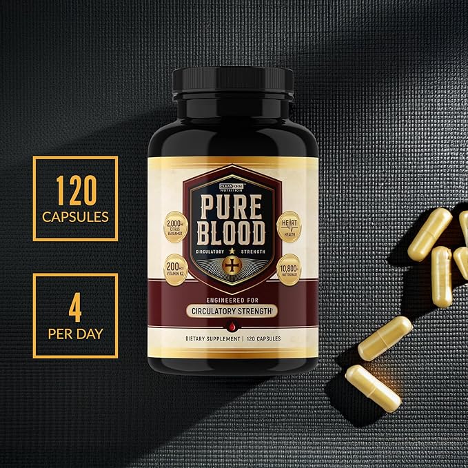 Pure Blood - Advanced Circulatory Support Clinically Dosed Ingredients Cholesterol &amp Lipid Balance Clean + Transparent Formula 120 Capsules