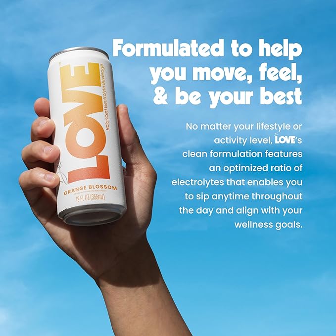 Be LOVE Lightly Flavored Electrolyte Beverage with Magnesium Potassium &amp Sodium - Purified Still Beverage for Daily Hydration Exercise Work &amp Wellness- Zero Sugar Gluten Free (Orange Bloss