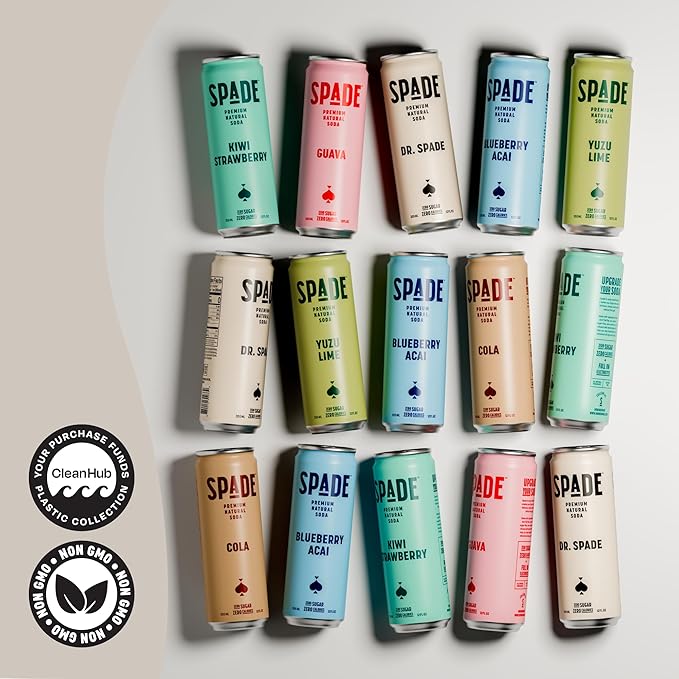 Spade Soda Dr. Spade 12 Pack Premium All-Natural No Sugar No Calories Electrolytes Magnesium Potassium Healthy Non GMO Sweet Stevia No Artificial Sweeteners Great Taste Bold Taste