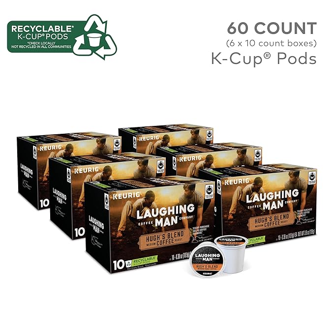 Laughing Man Hugh's Blend Keurig Single-Serve K-Cup Pods Medium Roast Coffee 60 Count (6 Packs of 10)