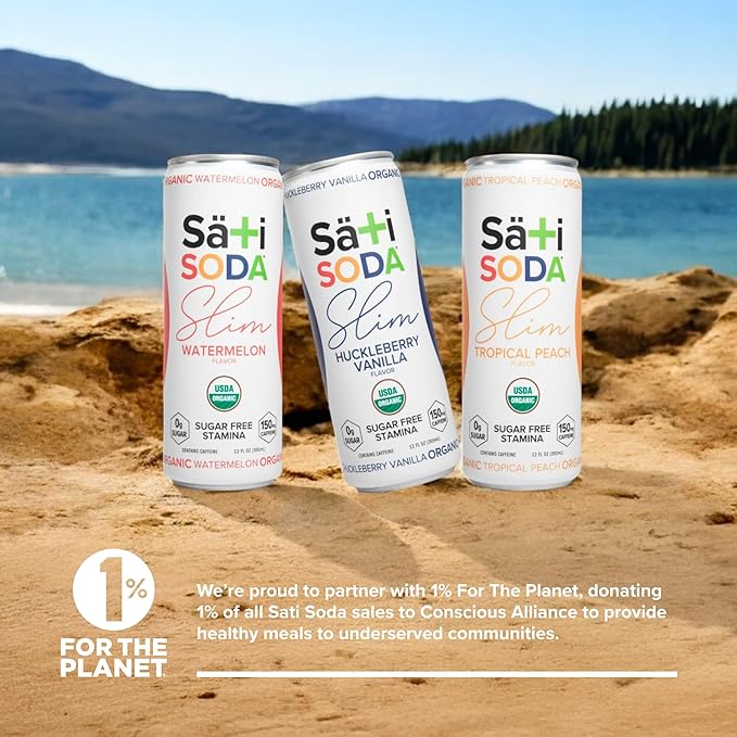 Sati Slim Organic Huckleberry Vanilla - Adaptogenic Beverage with Lions Mane Green Coffee Bean &amp Acerola Vitamin C | Zero Calories Zero Sugar 12-Pack Case