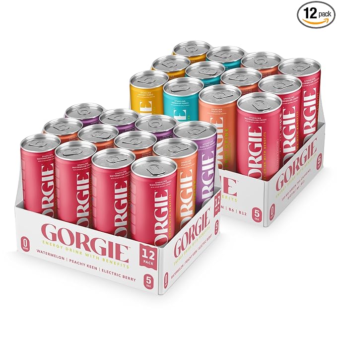 GORGIE Best Seller Variety - Original Variety Bundle Sugar-Free Natural Energy Drink Sparkling Healthy Energy Drinks - Green Tea Biotin B Vitamins Vegan &amp Low Calorie (2 Packs of 12)