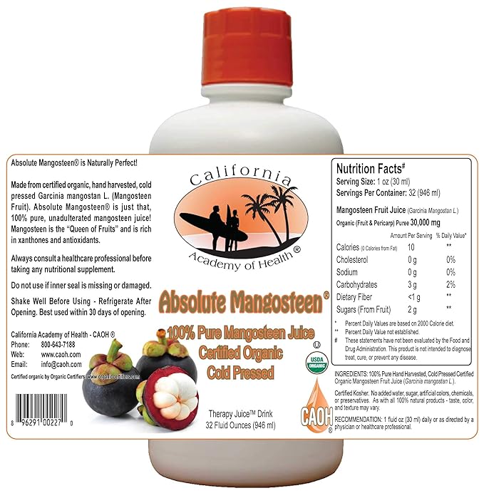Absolute Mangosteen - Pure Organic Mangosteen Juice from CAOH® (3-32 oz Bottles)