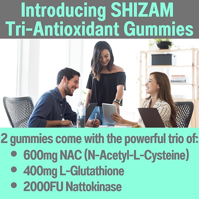 SHIZAM 600mg NAC 2000 FU 100mg Nattokinase &amp 400mg Reduced L Glutathione Gummies N-Acetyl Cysteine Capsule Powder Pill Liquid Supplement/Supplements Alt Organic N Acetylcysteine 1000mg 4000 600