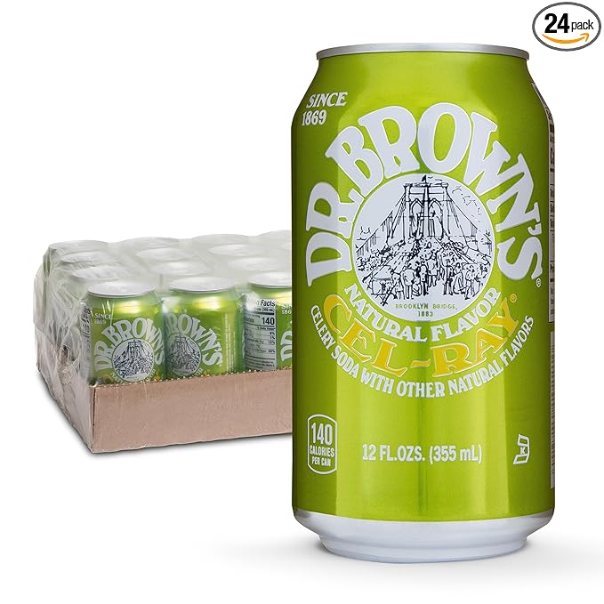 Dr. Brown's Cel-Ray Soda - A New York Original Celery Soda - 24 Cans of Refreshing Kosher Gourmet Soda Pop - Craft Celery Soda - 24 x 12 oz Cans
