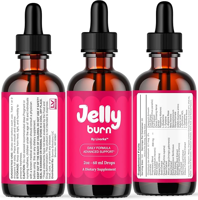 (3 Pack) Jelly Burn Drops - Official JellyBurn Advanced Liquid Supplement Drop Premium Formula - Maximum Strength All Natural Vitamins Support for Overall Health &amp Wellness 3 Bottles for 3 Month