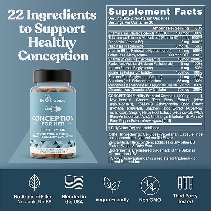 Conception for Her &amp Conception for Him Bundle - Fertility Supplements for Couples - Hormonal Balance Cycle &amp Ovulation Support + Sperm Count Motility &amp Strength - 120 Vegetarian Capsule