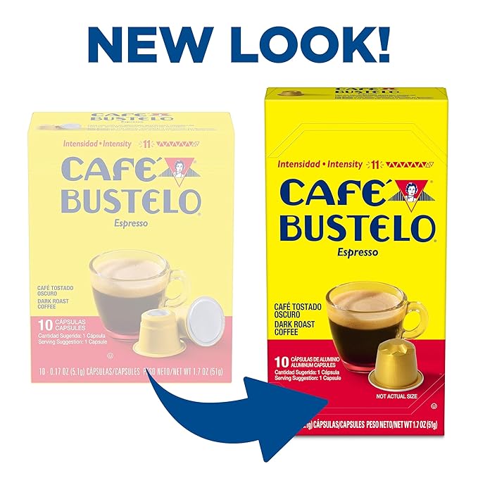 Café Bustelo Aluminum Espresso Capsules Dark Roast Coffee Nespresso Original Line Compatible Intensity 11 10 Count (Pack of 8)
