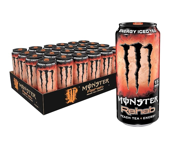 Monster Rehab Peach Tea + Energy Energy Iced Tea 15.5 Ounce (Pack of 24)