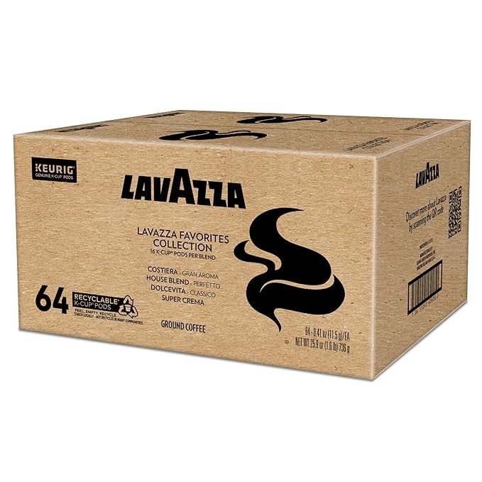 Lavazza Favorites Collection Variety Pack Single Serve Keurig® K-Cup® Pods Light and Medium Roast Coffees 64-Count Box