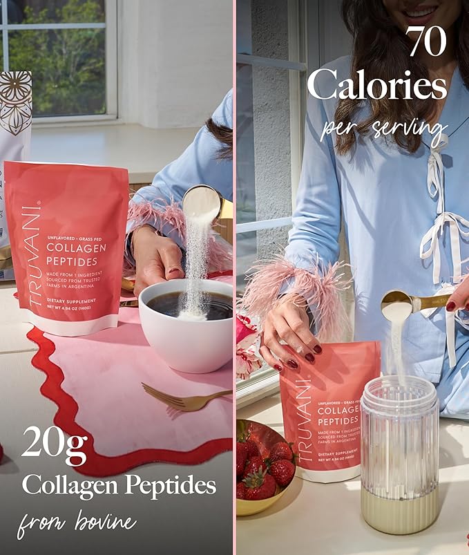 Truvani Hydrolyzed Collagen Peptides | Unflavored | 28 Servings | 20g Grass-Fed Collagen Protein Powder | Promotes Hair Skin and Nail Health | Dairy &amp Gluten Free | Women &amp Men | Package May