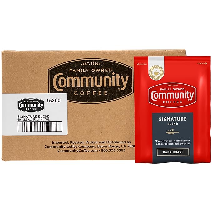 Community Coffee Signature Blend Dark Roast Pre-Measured Coffee Packs 2.5 Ounce Each (Box of 40)